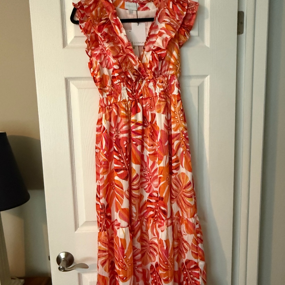 Sugar Orange and White Flutter Sleeve Maxi Sundress